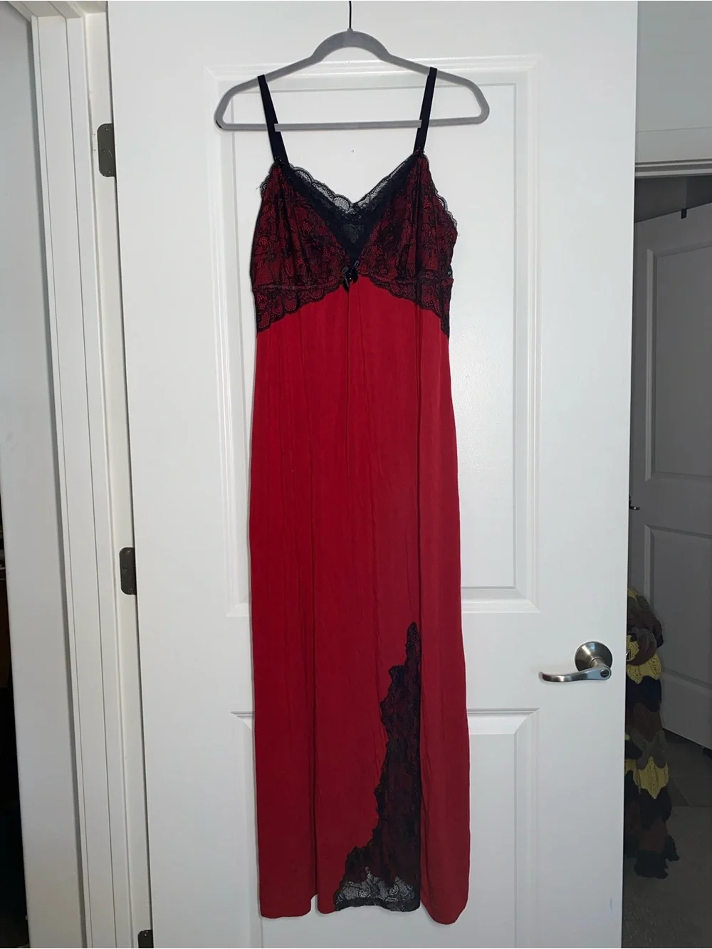 Soma Red Nightgown with Black Lace Trim - Picture 1 of 7